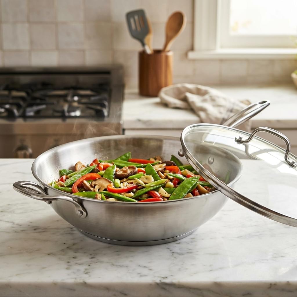 Cooks Standard 12-Inch Multi-Ply Clad Stainless Steel Everyday Wok with Lid