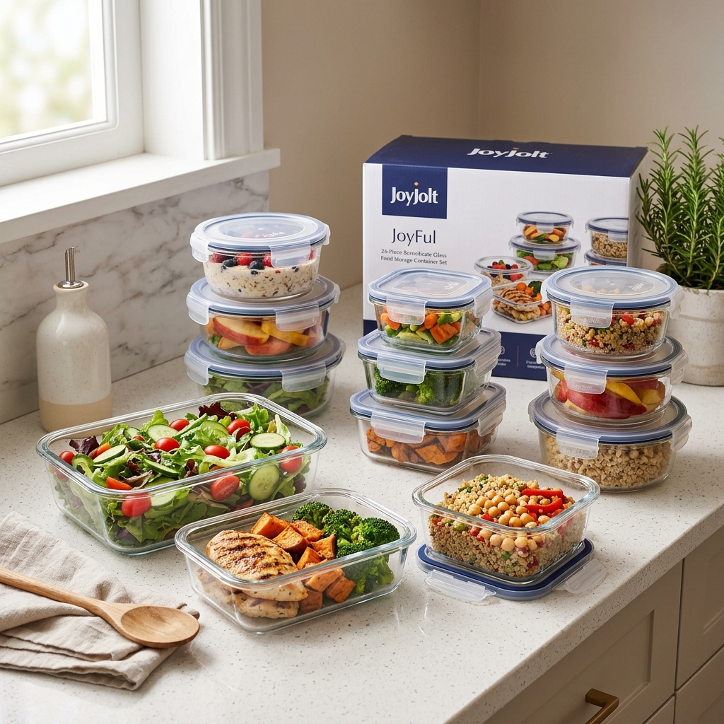 JoyJolt JoyFul 24-Piece Borosilicate Glass Food Storage Container Set
